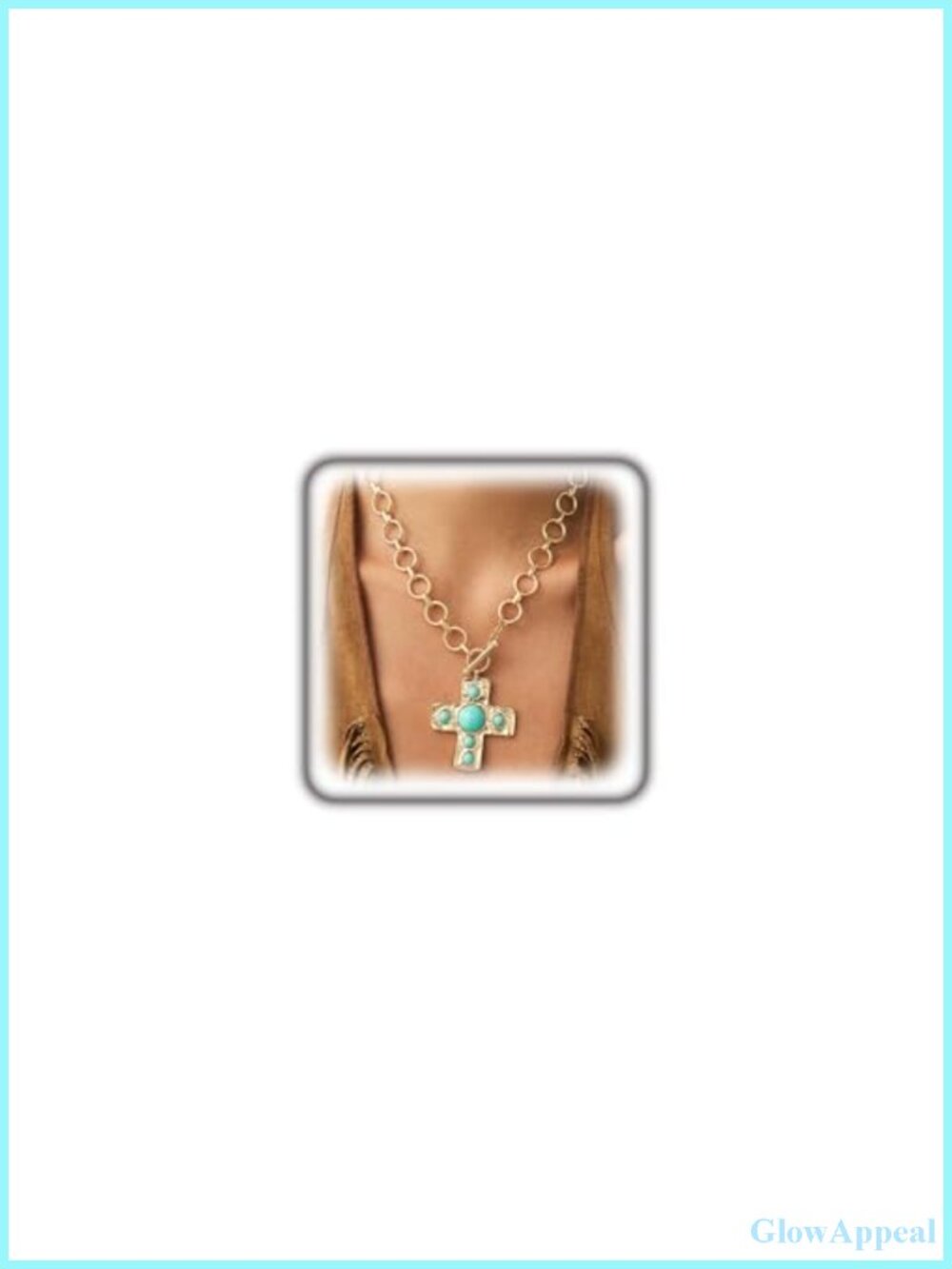 Chunky Turquoise Cross Pendant Necklace for Women, Boho Western Statement